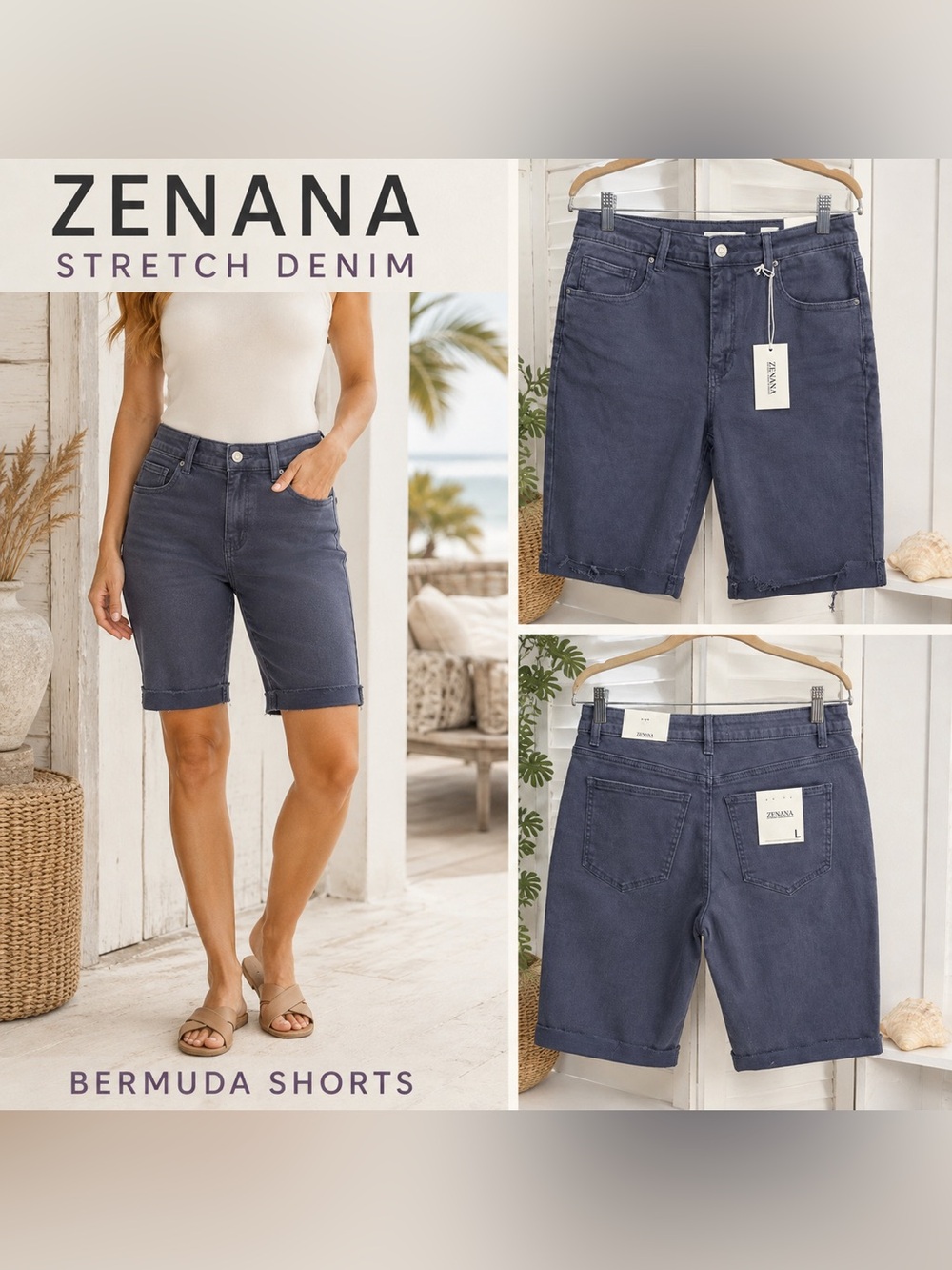 Zenana Outfitters Bermuda Shorts - Slate Navy